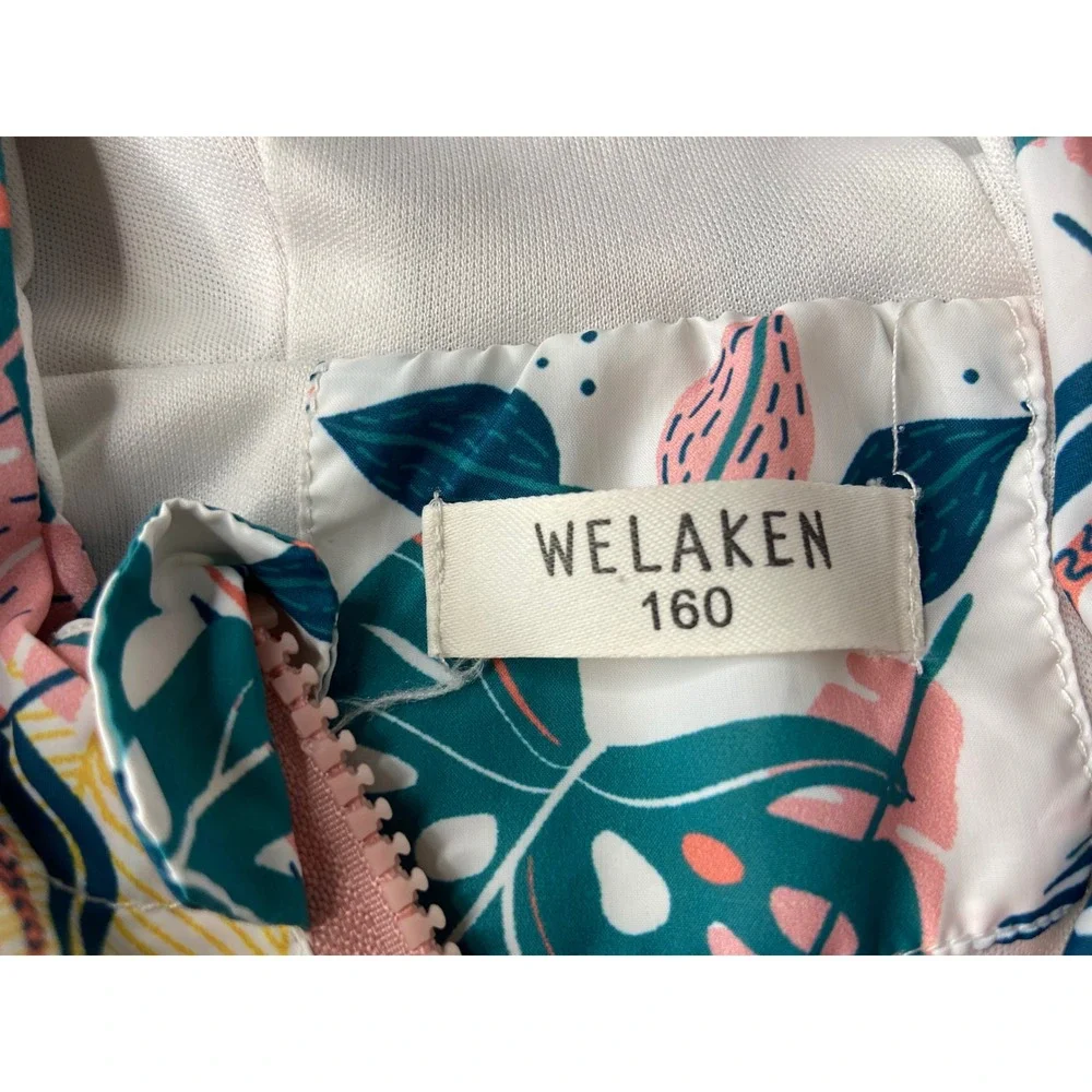 Welaken Kids Hooded Windbreaker Tropical Leaf Print Jacket Youth 160 - Picture 3 of 12